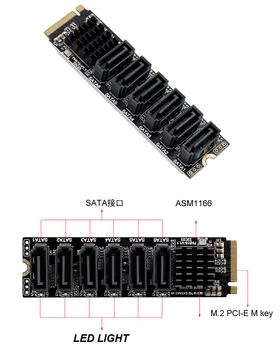 M. 2 NVME PCI-E PCIE X4, X8, X16 6 Portu SATA 3.0 Karty Adaptéra Časti III ASM1166 6GB/S Podvozku server PC Počítač Rozšírenie