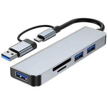 5 Porty 2-V-1, USB HUB-Typ-C Adaptér USB3.0+USB2.0+SD+TF Multi-Port USB Rozbočovač Expander Pre PC Počítač