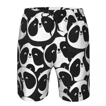 Pánske Plavky Krátke Plávať Kufra Čierna A Biela Panda Hlavy Pláži Board Šortky Plávanie šortky Surffing