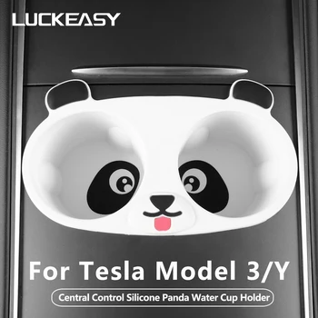LUCKEASY Pre Tesla Model Y Držiak 2022 Model 3 Ústrednej Kontrolnej Silikónové Panda Vzor Držiak Nápojov Auto Styling Príslušenstvo