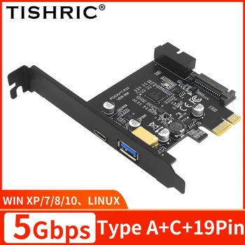 TISHRIC USB 3.2 PCIE Rozširujúca Karta TYPU A +C / 19Pin PCI Express 1x Stúpačky Karty Adaptéra Stúpačky 5Gbps Karty