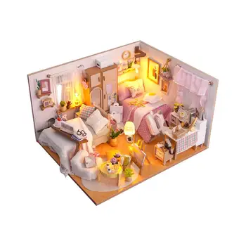 Drevené Miniatúrny domček pre bábiky Súpravy Doll House Model pre Chlapcov, Dievčatá s Nábytkom