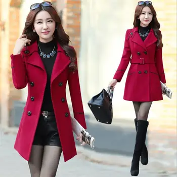 Dámske Vlnené Kabát na Jeseň A v Zime Novej kórejskej Verzii Slim-Fit Prímestských Módne Bežné Plus-Size Kabát