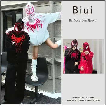 American Vintage Výšivky Spider anime hoodies ženy Ulici Voľné kabát ženy 2023 nové y2k topy goth nadrozmerné kawaii bunda