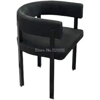 Jednoduché, ľahké luxusné jedálenské stoličky domov mäkké tkaniny tkaniny späť stoličky dizajnér Nordic model miestnosti, lakťová opierka jednej stoličky