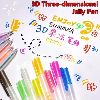 6PCS/Set 3D priestorové 3D Stereo Jelly Pero Multi-farebné Keramické Kovu, Skla Strane Účtovné Pero Farba Gélové Pero