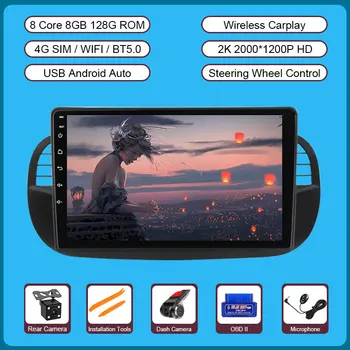 SWC 2K 4G SIM Bezdrôtový Carplay Android Auto Rádia Pre Fiat 500 Rokov 2007-2015 Auto Multimediálny Prehrávač, GPS Navigáciu DSP Wifi Navi