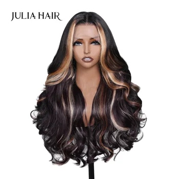 Julia Vlasy 13x4 Čipky Front Black Fialová Ombre S Blond Zdôrazňuje Voľné Vlny Parochňu Pre-Trhal Ľudské Vlasy Parochňa S Baby Vlasy