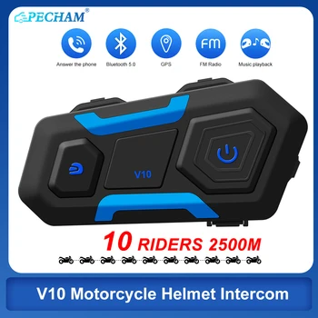 V10 Bluetooth Motocykel Intercom Prilba Headsety Skupiny Intercom BT 5.0 Bezdrôtovej Komunikácie palubného telefónu Hudbu Zdieľať 10 Jazdcov