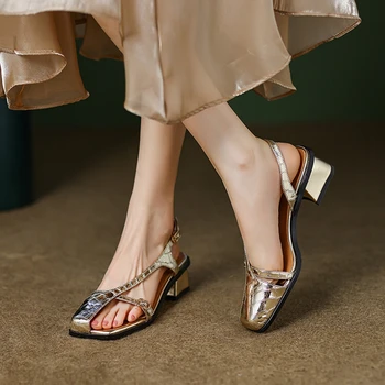 NOVÉ Letné Ženy Sandále Štvorcové Prst Robustný Podpätok Topánky Split Kožené Topánky Pre Ženy Móda Stručné Nízkom Podpätku Dizajnér Sandále