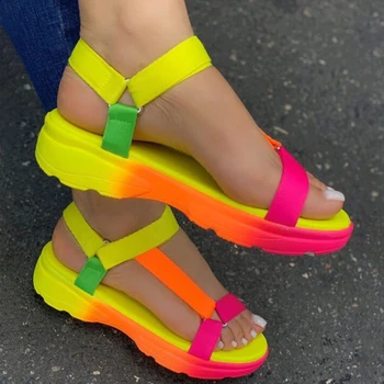 Plážové Topánky Žena 2022 Letné Sandále Žena Non-Slip Bežné Multi Farebné Topánky Móda Pevné Otvorené Prst Sandále Denne Pohodlné