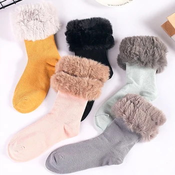 Zimné Pevné Tincken Poschodí Ponožky Pre Ženy, Dievčatá Bavlna Teplé Umelú Kožušinu Krátke Ponožky Proti Sklzu Načechraný Vianočné Boot Ponožky