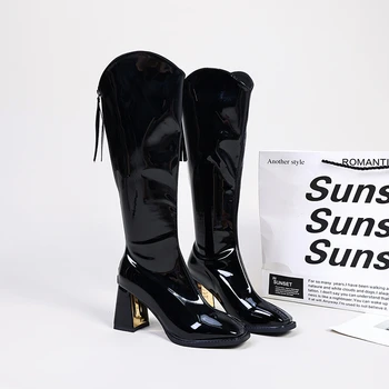 Ženské Chelsea Boots Kovový Dizajn, 2023 Hot Predaj Módnej Značky Kolená Vysoké Topánky Pre Ženy Vysokej Qulaity Robustný Podpätok Topánky dámske