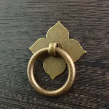 Nová Čínska four-leaf clover vytiahnuť krúžok starožitné krúžok kabinetu dvere, rukoväť závesné krúžok nábytok rukoväť čistej medi dvere krúžok