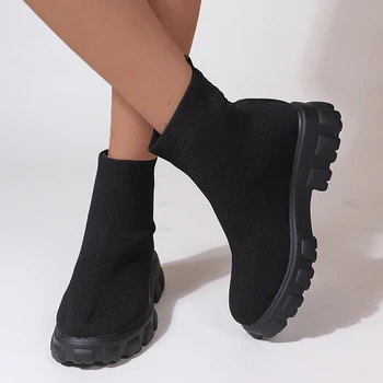 2023 Pletené Členková Obuv Ženy Módne Zimné Robustný Platformu, Ponožky, Topánky Žena Solid Non-slip Tenisky Pošmyknúť na Plus Veľkosť 43