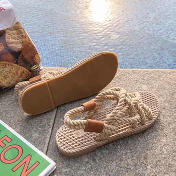 Novinka Pletené Lano Bežné Ženy Sandále Jednoduché Tradičné Lady Topánky Móda Pohodlie Lete Dizajnér Sandále Sandalias Mujer