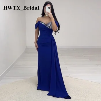 Lesk Crystal Morská Víla Večerné Šaty Pre Svadobné Party Kráľovská Modrá Ramena Satin Dlho Prom Šaty Formálne Šaty 2023
