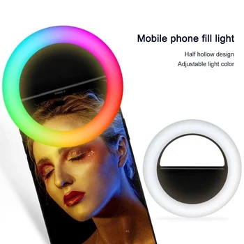 Univerzálny Mobilný Telefón Led Selfie Krúžok Svetlo USB Nabíjanie Výplne Na iPhone Samsung Huawei Xiao Mi Objektív Ringlight Klip Foto Lampa