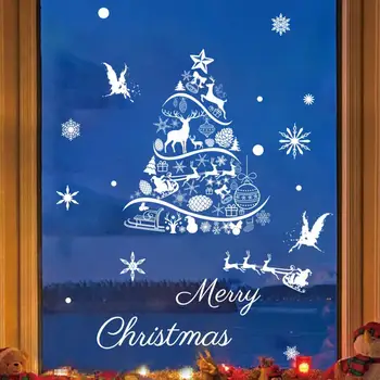 Veselé Vianoce Okno Obopína Slávnostné Vianočné Okno Nálepky Roztomilý Stromček, Snehuliak Elk Snowflake Pvc Nálepky pre Sklenené Dvere a Steny
