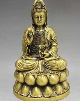 25 CM Číne, Mosadze, Medi Sedieť Medi lotosový kvet Guan Yin Kwan-yin Boddhisattva Socha