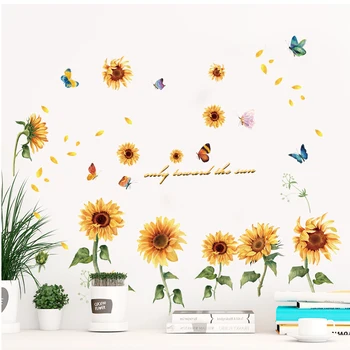 Urob si sám namaľoval slnečnice samolepky na stenu slnečnice motýľ nálepky obývacia izba domáce dekorácie na stenu skrášľujúce nálepky