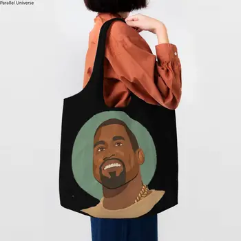 Kanye West Hlavu Cartoon Art Nakupovanie Taška Vlastné Vytlačiť Plátno Shopper Ramenný Tote Tašky Veľká Kapacita Prenosné Kabelky