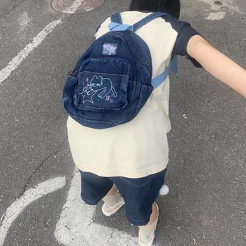 Japonský Vintage Kawaii Mačka Blue Denim Batohy 2023 Trend Nových Študentov Bookbag pre Ženy Y2k Módne Mládež Dámy Školské tašky