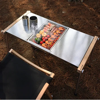 Vonkajší Gril Piknikový Stôl z Nehrdzavejúcej Ocele potreby na Kempovanie Tabuľky Pohodlné Skladacie Turistické Tabuľka Multi-function Camping Dodávky