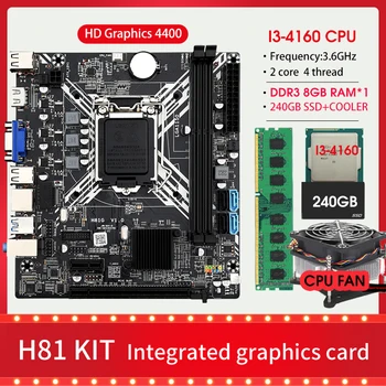 H81 Doske LGA 1150 Kit Set S PentiumI3-4160 Procesor DDR3 8GB(1*8 GB) Pamäte RAM 1600MHz a 240GB SSD VENTILÁTOR CPU