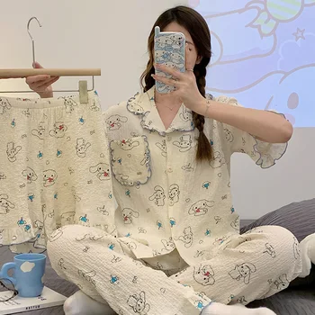 Kawaii Sanrio Cinnamoroll Moje Melódie Anime Karikatúra Roztomilý Pyžamo Ženy Lete Bavlna Gázy Krátky Rukáv Domov Vyhovovali Sedacia Súprava