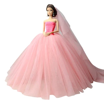 NK Úradný 1 Ks Ružová Čipka Svadobné Šaty pre Bábiku Barbie Oblečenie Princess Party Šaty 1/6 BJD domček pre bábiky Príslušenstvo Hračky