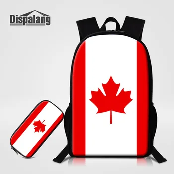 Muž Bežné Školské tašky Kanada Národnej Vlajky Deti Batoh S peračník 2 KS Nastaviť Teen Bookbag Pre Stredné Študentov