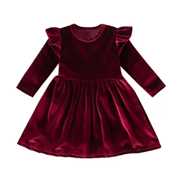 1-5 Rokov Batoľa Dievčatá Šaty Jeseň Dlhý Rukáv Strany Jednofarebné Šaty Princezná Šaty Zimné Zamatové Šaty, Oblečenie Pre Dievčatá