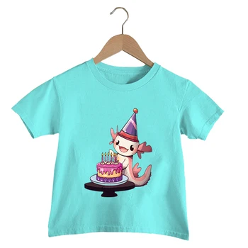 Kawaii Axolotl Harajuku Cartoon T Shirt Dievčatá Fashion Street Tričko Axolotl Narodeniny Tlač Deti Oblečenie Chlapci Letné T-Shirt