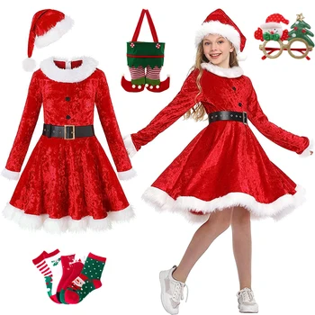 Zimné Deti Nežnej Vianočné Šaty + Klobúk Oblečenie Sady Deti, Dievčatá, Maškaráda Strany Divadelnú Hru Vianočné Vystúpenie Šaty