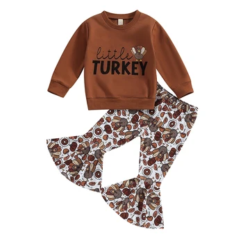 Jeseň Deň Vďakyvzdania Deti Baby Dievča Oblečenie S Dlhým Rukávom Mikina + Turecko Obličkového Nohavice Nastaviť Jeseň Oblečenie