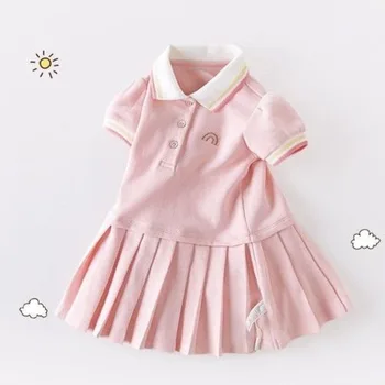 Letné Ružové Polo Lolita Šaty Dieťa Dievčatá Bežné Midi Šaty Detí Šaty Pre Mladistvých Strany Princezná Sundress