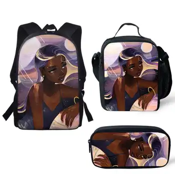 Afro Čierny Dievča 3pc/set Batoh Ženy Daypack Afriky Štýlový Bookbag pre Dospievajúce Deti, Študenti, Školské Tašky, Cestovné Laptop Backpack