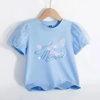 Dievčenské tričko Krátke rukávy Letné detské Bublina Rukávom Letné Šaty Princezná Ružová Módne Polovičný Rukáv