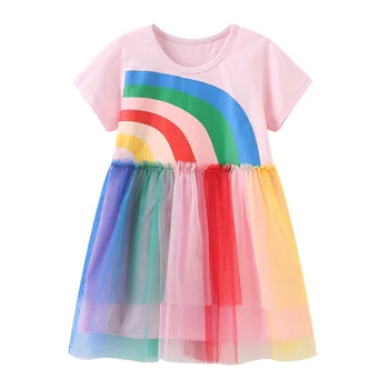 Letné New Girl ' s Rainbow, Šaty Cartoon Vzor Oka Princezná Šaty okolo Krku detské Šaty Farebné Priadza Šaty