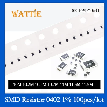 SMD Rezistora 0402 1% 10M 10.2 M 10,5 M 10.7 M 11M 11.3 11.5 M M 100KS/veľa čip odpory 1/16W 1.0 mm*0,5 mm Vysoká megohm