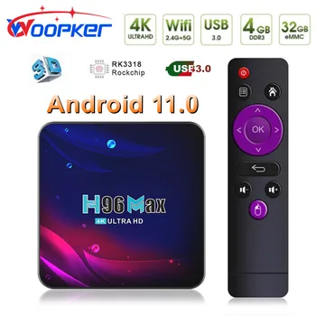 Woopker Smart Tv Box Android 11 H96 Max 4K Hd Video 2.4 G&5.8 G Wifi Usb 3.0 Google Play, Bluetooth Media Player 4G 64 G Set-Top-Box