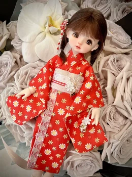Dula Bábiky Oblečenie Šaty Red apple blossom Kimono Blythe Qbaby ob24 ob27 Azone Licca Jenny Holala ĽADOVEJ JerryB 1/6 Bjd