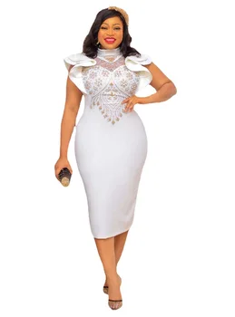 Biele Polyester Afriky Šaty pre Ženy Lete Elegantné Afrických bez Rukávov podkolienok Šaty S-3XL Afriky Šaty pre Ženy