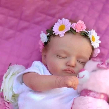 49 cm Ručne vyrábané Reborn Bábiky Roztomilý Reborn Spanie Baby Doll Dievča Rosalie s Ručne Korene Hnedé Vlasy a Dar