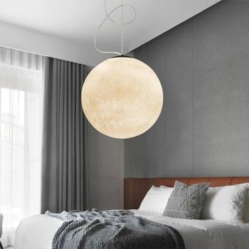 Moderné Živice 3D Moon LED Prívesok Svetlá, Spálne, Obývacia Izba, Jedáleň, Osvetlenie, Dekorácia Interiéru Moderný Planéty Prívesok Lampa LOFT