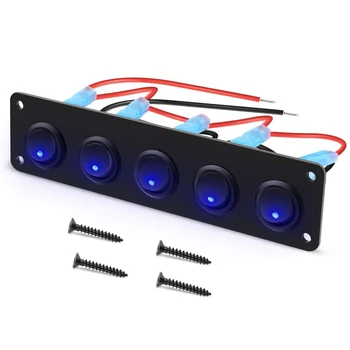 5 Gang Kolo Dash Kolískový Prepínač Panel Nepremokavé 12-24V LED pre RV Loď Yacht Marine Auto Námornej Lode Modrá
